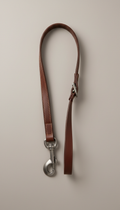 Espresso leather leash with polished pewter hardware