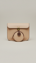 Matching accessory pouch set in champagne beige and espresso leather