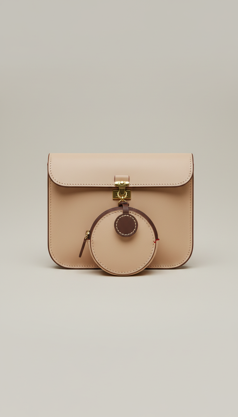 Matching accessory pouch set in champagne beige and espresso leather