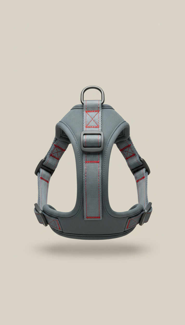 City fog nylon harness with signature red accent stitching